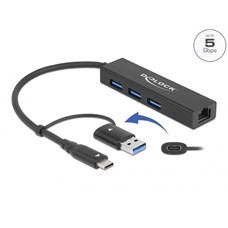 Hub USB-C>3x USB-A-F 3.1+Gb LAN 64149