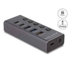 Hub USB3.2G2 5 porte con interruttori e ricarica 64248